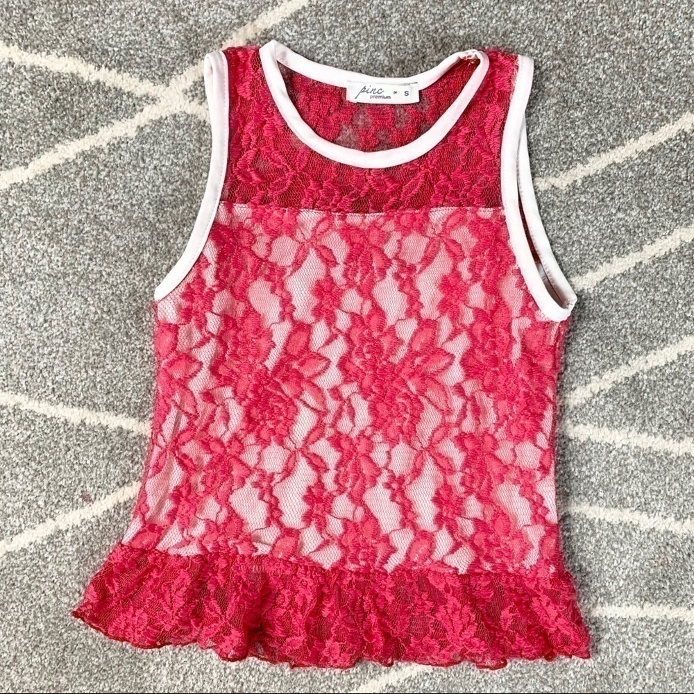 Pinc Hot Pink Lace Ruffle Tank Top Small